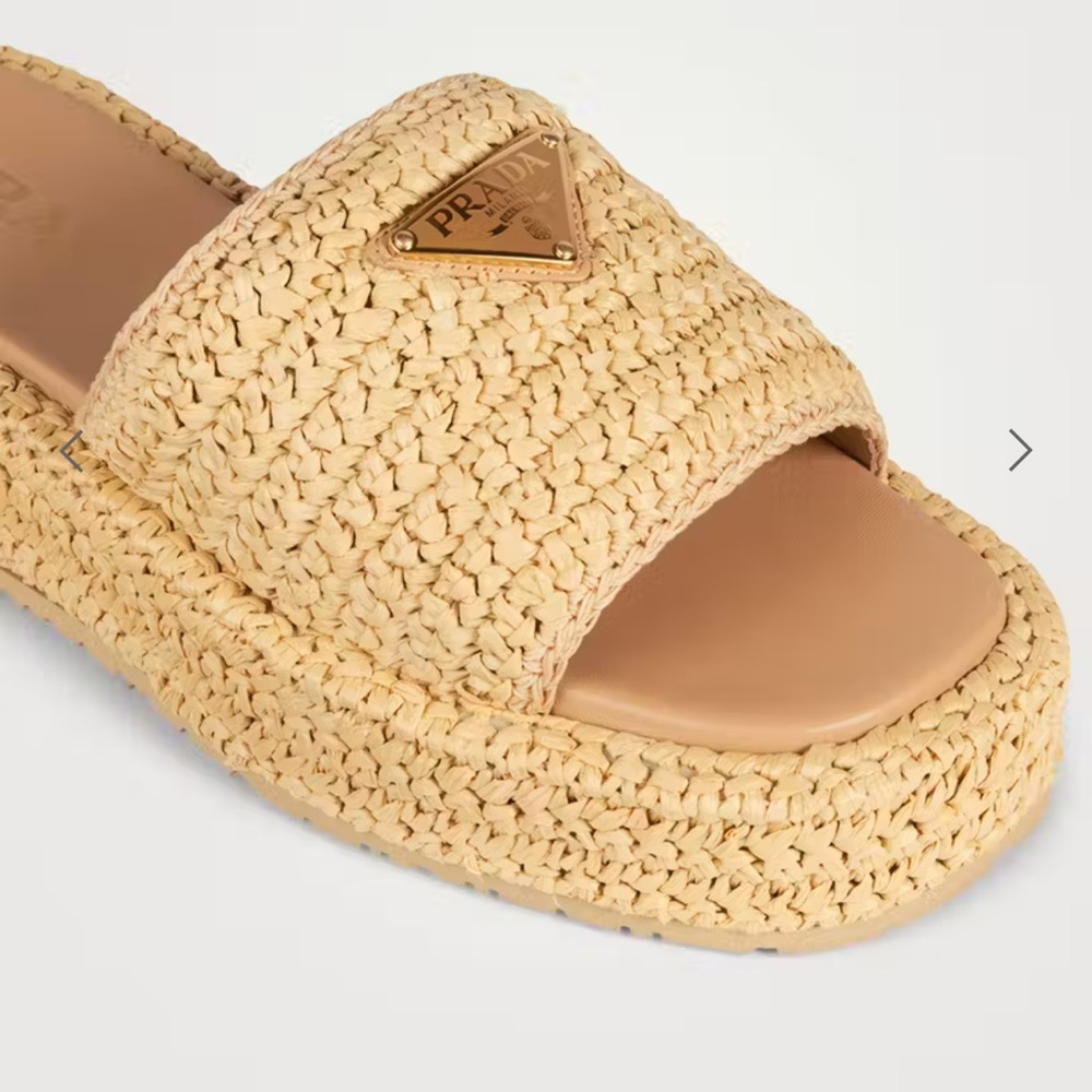 Prada Raffia platform slides